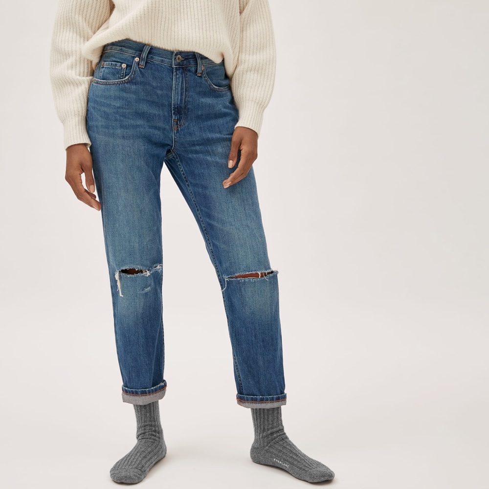 Everlane Relxaed Jeans Distressed Indigo Size 26